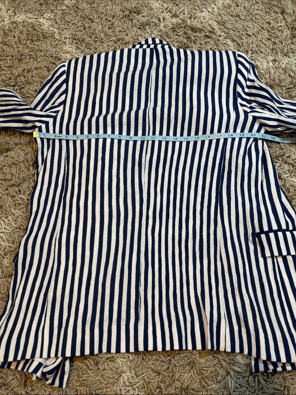 Zara Lightweight Crinkle Striped Navy & White Blazer size Large - Picture 8 of 11